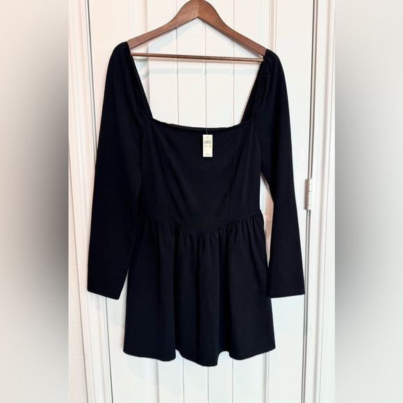 Aerie Knit NWT Fit & Flare Stretchy Black Mini Dress Womens Sz L Dress Pockets - Picture 6 of 15